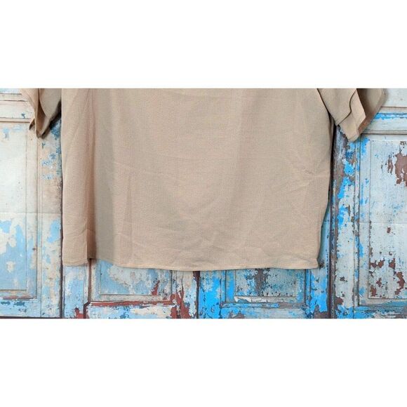 Umgee Womens Size Large Tan Ruffle Round Neck Short Flutter Sleeve Blouse Top - Picture 2 of 7